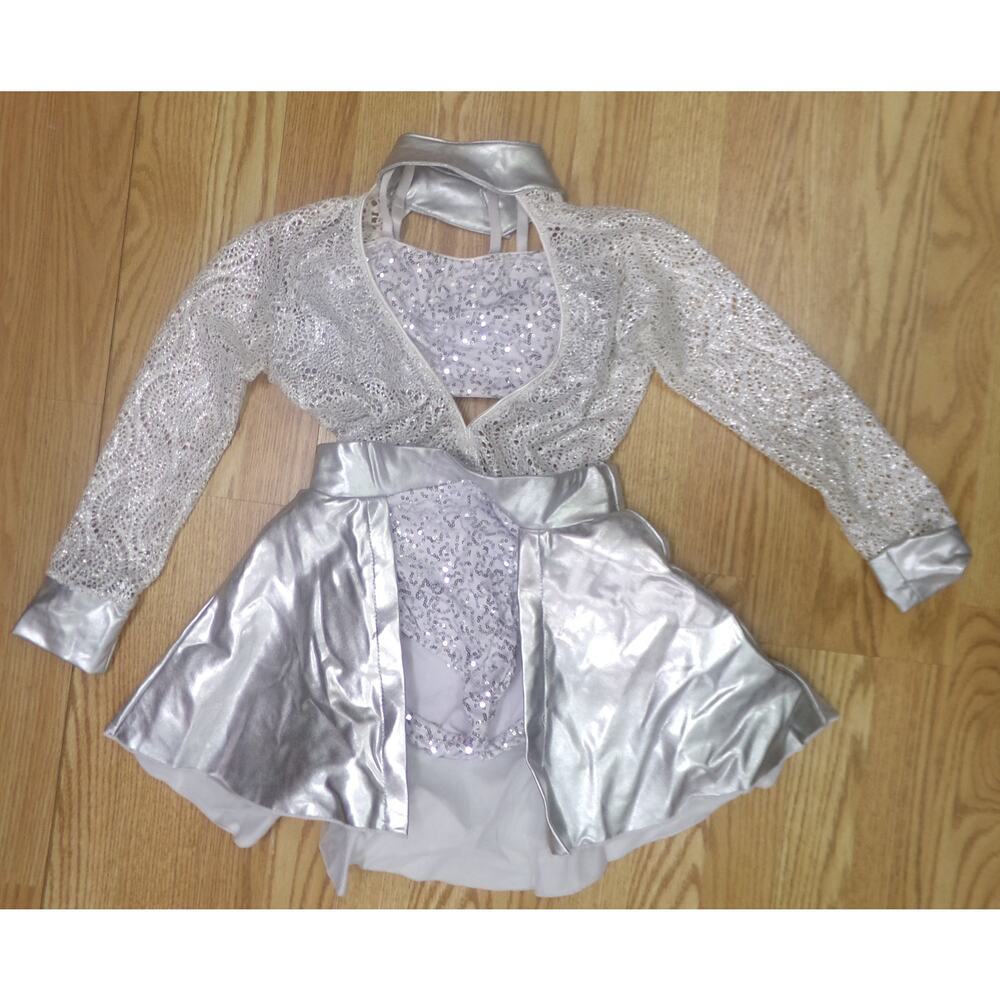 Dance Costume LC Silver 10th House TH1910 Jazz Tap Contemporary Lace Sequin 2 pc